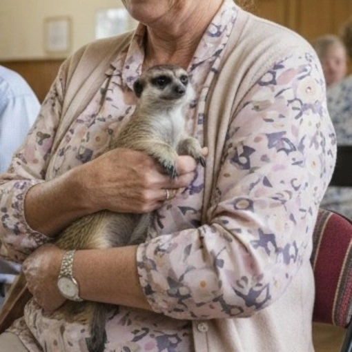 woman holding a meerkat